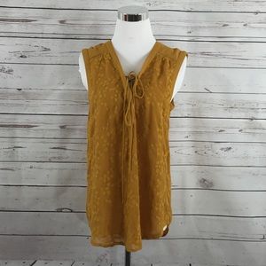MAEVE Mustard Embroidered Lace Up Tank Blouse